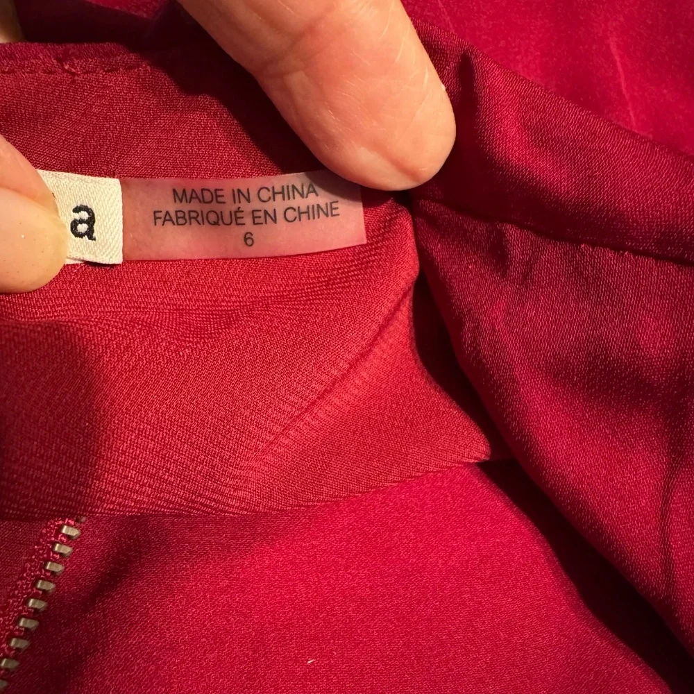 ALICE + OLIVIA Santina Tuck Sleeve Faux Wrap Silk Dress in Bordeaux Wine Size 6 - Picture 7 of 9